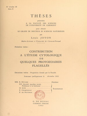 cover image of Contribution à l'étude cytologique de quelques protozoaires flagellés